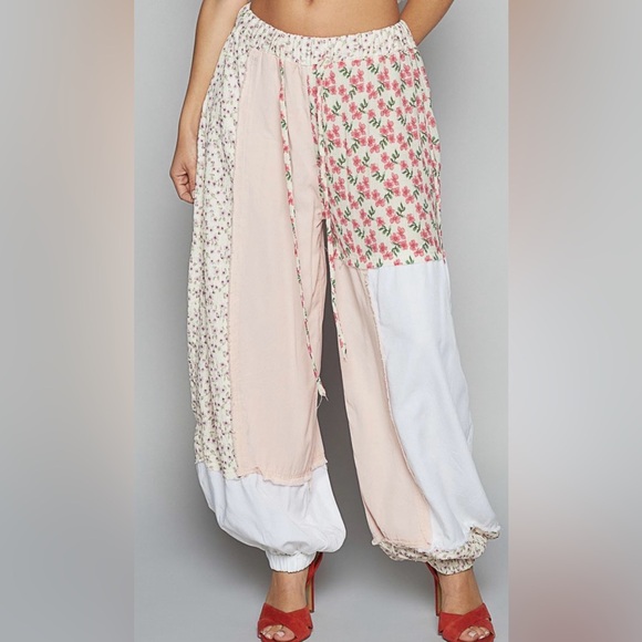 POL Pants - POL Patchwork Boho Pants - Pink and White